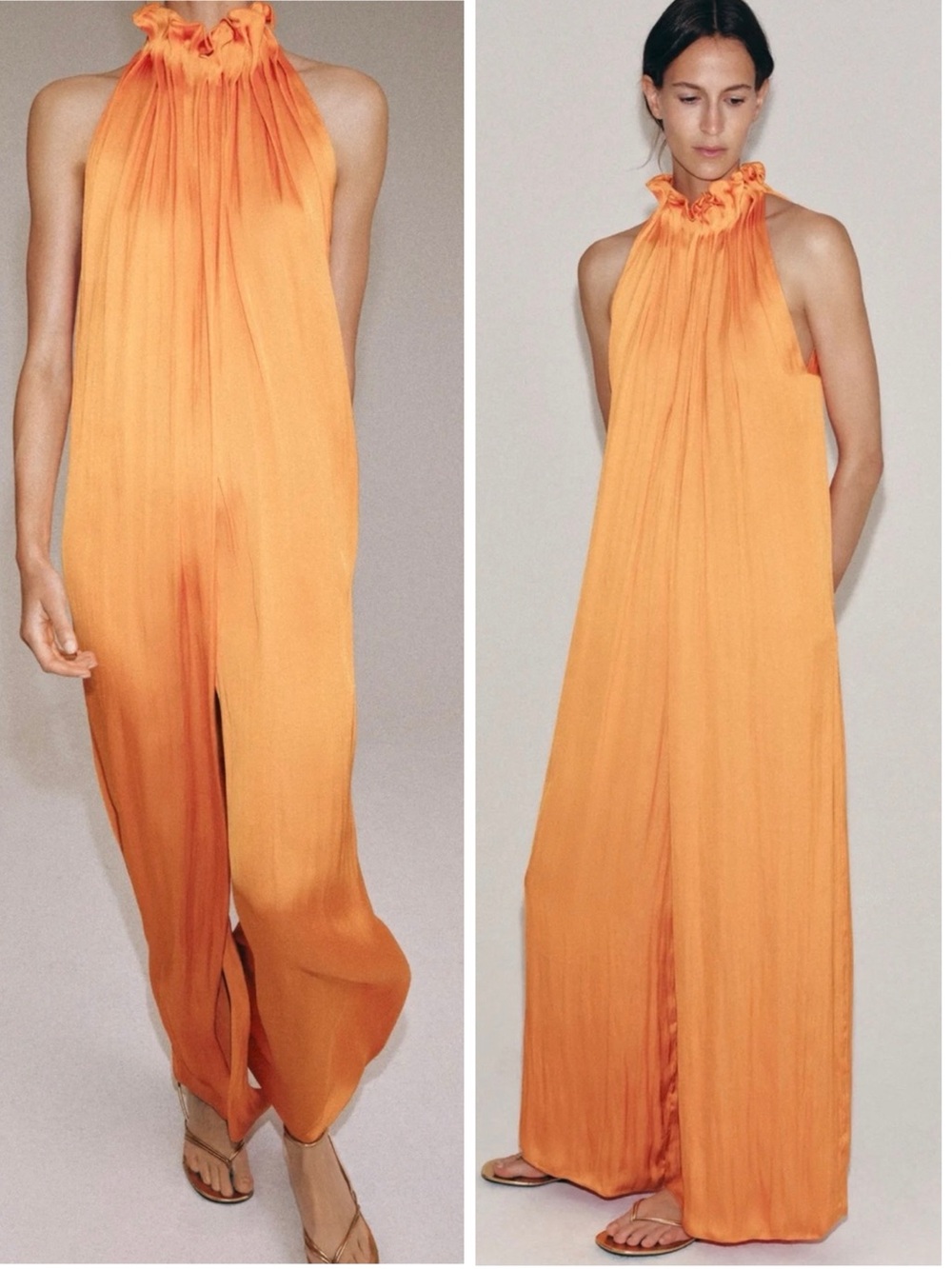 Zara Bestseller Satin Ribbon Jumpsuit Wide Leg Halter Wrinkl Fabrc Detail White - Picture 8 of 16